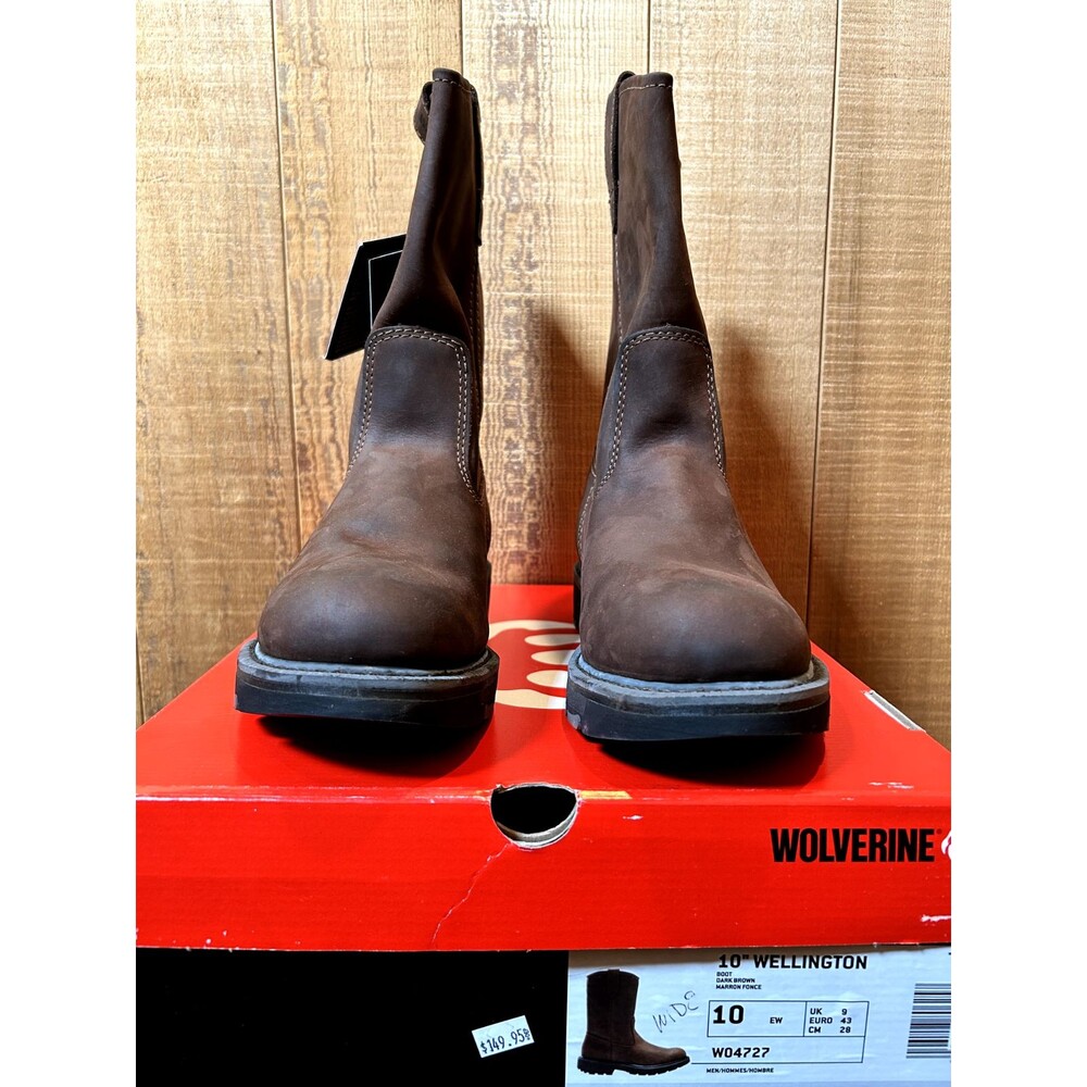Wolverine W04727 10" Wellington Men's Work Boot WIDE 10EW Dark Brown Leather
